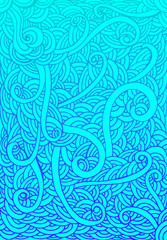 Blue colorful abstract waves fantasy pattern. Doodles style wavy background.