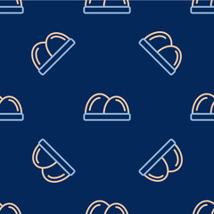 Wall Mural - Line Sushi icon isolated seamless pattern on blue background. Traditional Japanese food. Vector