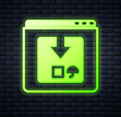 Canvas Print - Glowing neon Online app delivery tracking icon isolated on brick wall background. Parcel tracking. Vector