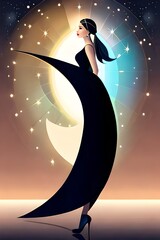 Art deco fashion Graphic silhouette of a Beautiful woman illustration generative ai