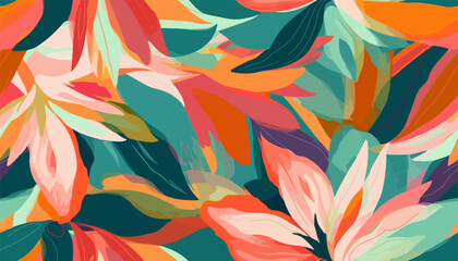 Modern tropical floral pattern. Colorful abstract contemporary seamless pattern. Hand drawn unique print