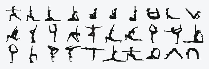 Women silhouettes. Collection of yoga poses. 