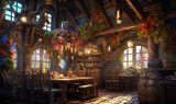 Fototapeta Uliczki - gemütliche, stimmungsvolle mittelalterliche Fantasy-Taverne. generative KI