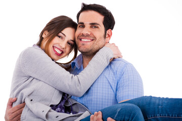 Poster - Young cheerful couples closeup shot indoor studio