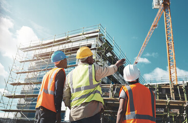 engineering, construction site and team outdoor for building project, planning and architecture. bla