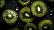 Background of ripe kiwi with water drops, banner, Generative AI 2