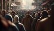 © ALIF - Crowd of people walking street.Generative AI.