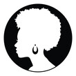 Round black and white cameo of a black woman with an afro hairstyle and earrings