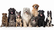 © Haydiddle - Group portrait of dogs of various shapes, sizes, and breeds. Stray pets with happy expression waiting for adoption. generative AI