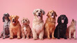 © Haydiddle - Group portrait of dogs of various shapes, sizes, and breeds. Stray pets with happy expression waiting for adoption. generative AI