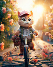 Cute Little Cat Riding A Bike