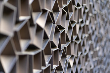 High-quality fence made from square metal profiles welded together. Very interesting architectural solution.