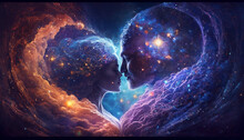Beautiful True Love Cosmic Love, Eternal Love, Loving Souls.Generative AI.