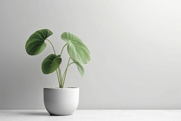 Poster - green potted plant adding life to a modern wooden table Generative AI