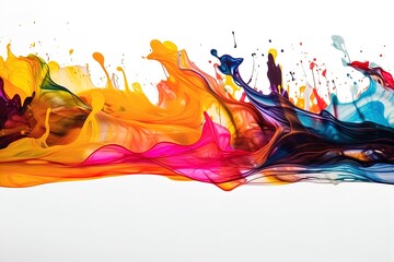 Canvas Print - Colorful Liquid paint ink curved motion flow on isolated white background. Vivid color Fluid dynamic paint wave.