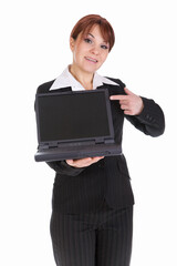 Poster - attractive businesswoman with laptop. over white background