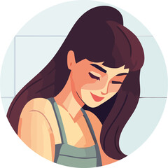 Sticker - Smiling woman with brown hair, isolated flat design