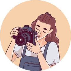 Wall Mural - Young adult woman with modern camera