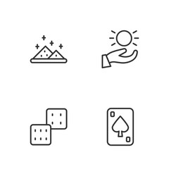 Wall Mural - Set line Playing cards, Game dice, Magic powder and Ball levitating above hand icon. Vector