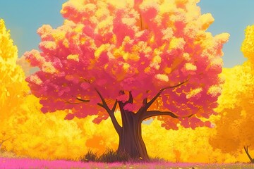 Wall Mural - solitary tree standing in a vast open field Generative AI