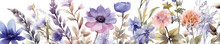 A Painting Of Flowers On A White Background. Generative AI Panoramic Banner In Scandinavian Style.