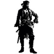© tilialucida - A black and white silhouette of a pirate. Generative AI.