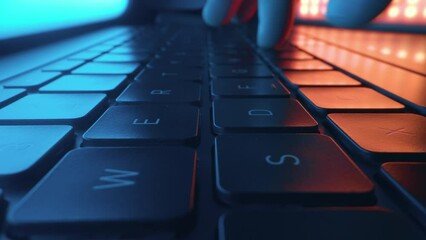Wall Mural - close up of hands typing and coding on laptop keyboard. digital innovation protection technology. fu