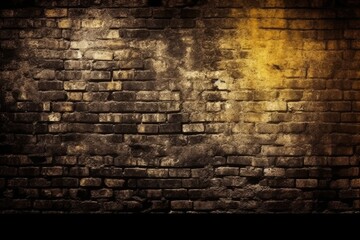 Canvas Print - yellow light shining on a brick wall Generative AI