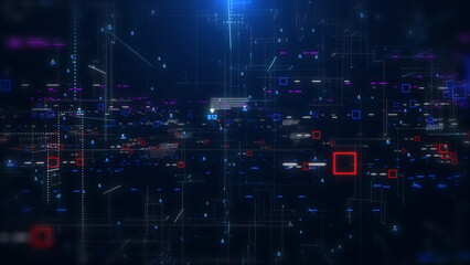 Leinwandbilder - Abstract big data structure futuristic network connection technology illustration. Abstract simple geometric shape with binary number code background.