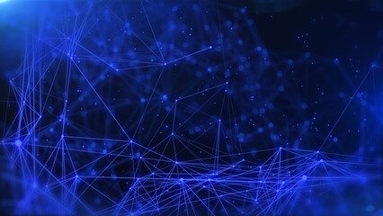Leinwandbilder - Abstract technology network flowing illustration background. Global business data network. Plexus triangle and lines, dot dynamic moving structure platform.