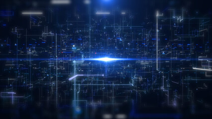 Fototapete - Abstract technology background of digital data binary code, speed flicking dash signal, hud interface system analysis dashboard illustration.