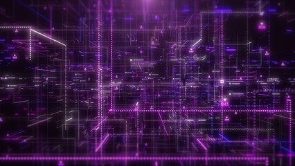 Leinwandbilder - Abstract technology background of digital big data simulation code, speed flicking, running line signal, hud interface system analysis dashboard illustration background.