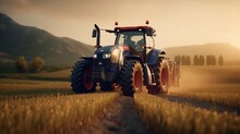 Tractor Drives Across Large Field. Generative AI