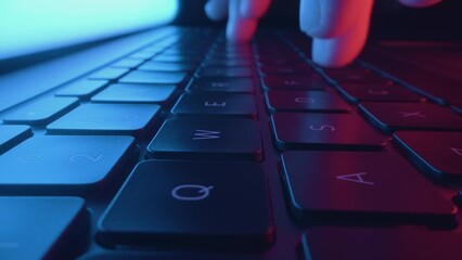 Wall Mural - close up of hands typing and coding on laptop keyboard. digital innovation protection technology. fu