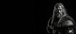 © JoelMasson - Black and white photorealistic studio portrait of a viking warrior on black background. Generative AI illustration