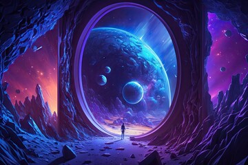 Wall Mural - very epic blue and purple space as background spectacular. generative ai aig15.