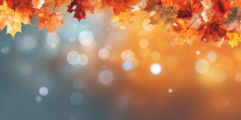 Wall Mural - Beautiful seasonal abstract autumn background with copyspace and falling leaves. Generative AI.