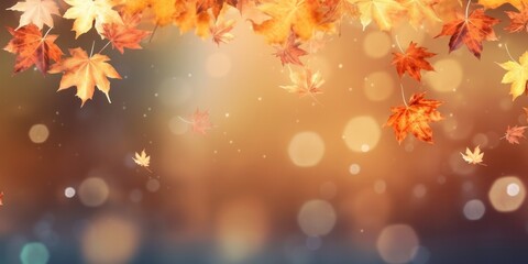 Wall Mural - Beautiful seasonal abstract autumn background with copyspace and falling leaves. Generative AI.