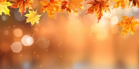 Wall Mural - Beautiful seasonal abstract autumn background with copyspace and falling leaves. Generative AI.