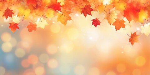 Wall Mural - Beautiful seasonal abstract autumn background with copyspace and falling leaves. Generative AI.