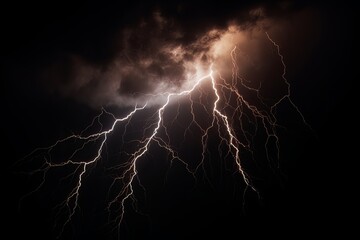 Wall Mural - Lightning strike on black background stormy sky made with generative AI