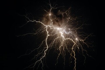 Wall Mural - Lightning strike on black background stormy sky made with generative AI