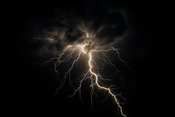 Wall Mural - Lightning strike on black background stormy sky made with generative AI