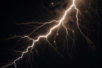Wall Mural - Lightning strike on black background stormy sky made with generative AI