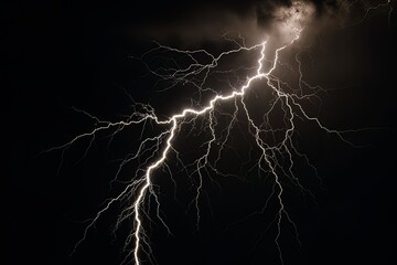 Wall Mural - Lightning strike on black background stormy sky made with generative AI