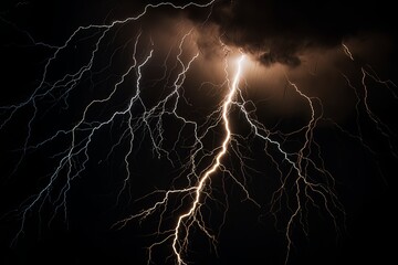Wall Mural - Lightning strike on black background stormy sky made with generative AI