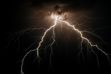 Wall Mural - Lightning strike on black background stormy sky made with generative AI