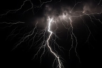 Wall Mural - Lightning strike on black background stormy sky made with generative AI