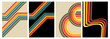 © Robert - Retro 70s Lines Backgrounds Set. Trendy Minimalistic Vintage 1970s striped design poster. Groovy Old-fashioned rainbow color artwork template collection.