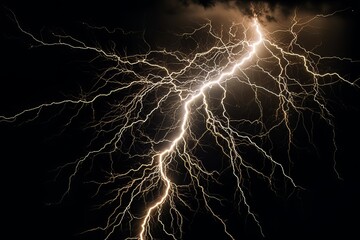 Wall Mural - Lightning strike on black background stormy sky made with generative AI